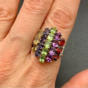 VTG Large Statement Multi Gemstone Ring Size 8 925 Colorful